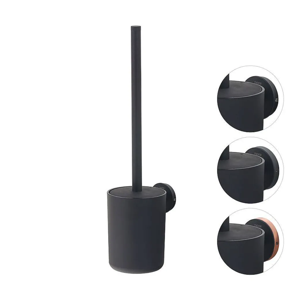 Tiger Toiletaccessoireset Urban Toiletborstel Met Houder + Toiletrolhouder Zonder Klep + Handdoekhaak Zwart|Brico Discount