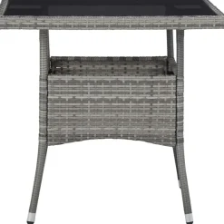 Brico Tuintafels-Vidaxl Tuintafel Poly Rattan En Glas Grijs