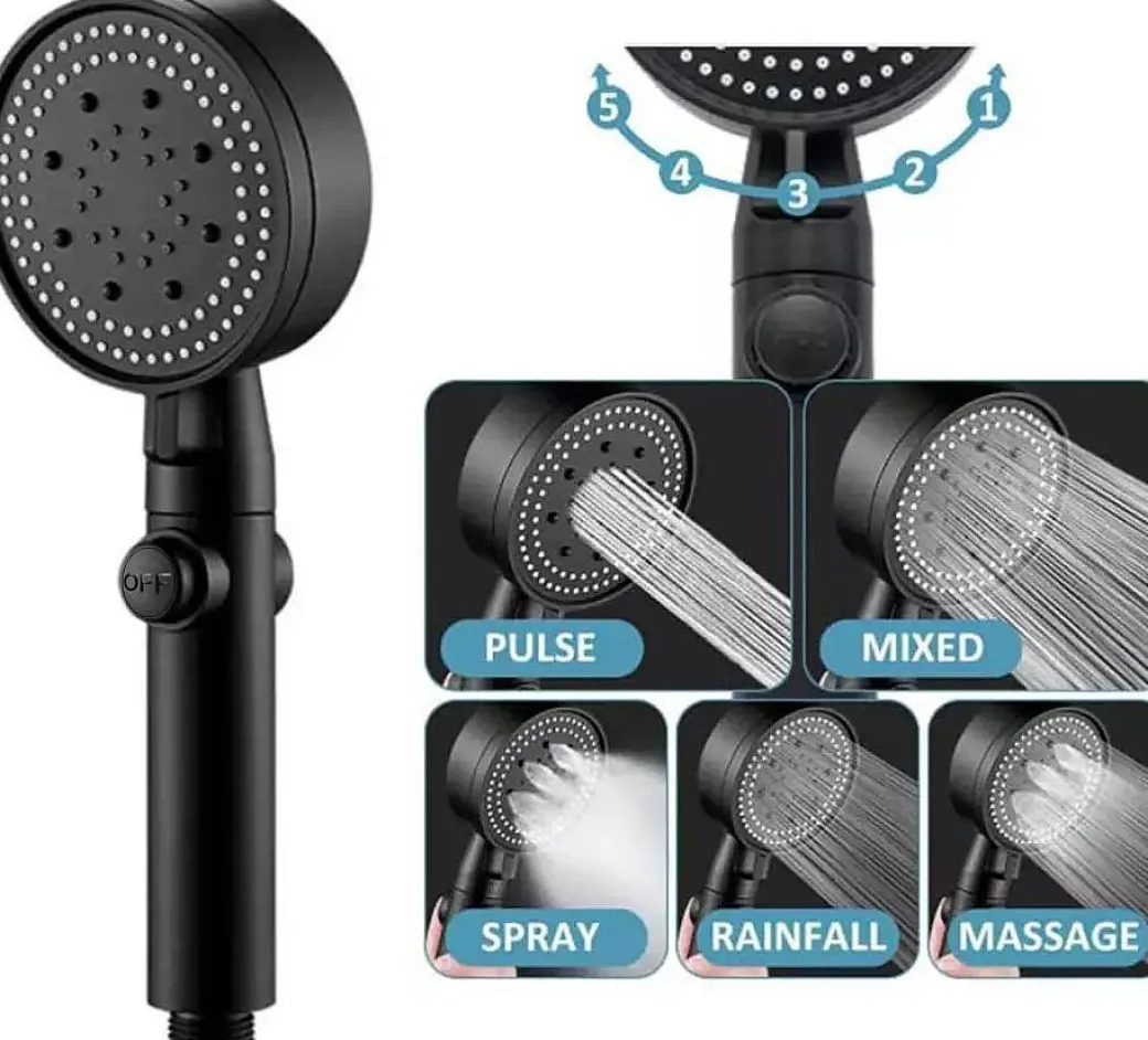 Waterbesparende Douchekop Set - Mat Zwart - 5 Straalstanden|Brico Best